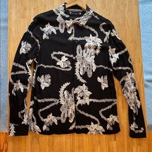 All Saints Kumu Long Sleeve Hawaiian Button Shirt Mens Size Medium Black Floral